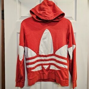 Boys Sz L/ (12/14) Adidas Boy's Trefoil Hoodie Sweatshirt in Red/Orange
